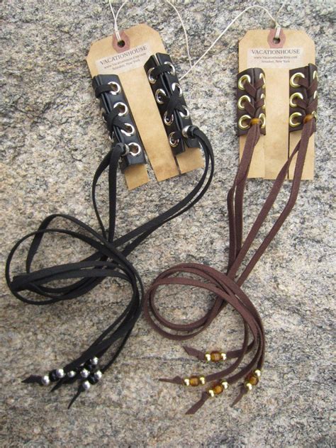 Leather Hair Wraps Black Leather Ties Laced Corset Beaded Etsy Black