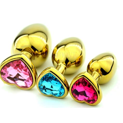 Golden Heart Shaped Stainless Steel Crystal Jewelry Anal Butt Plug Sex Toys Small Size 28mm X