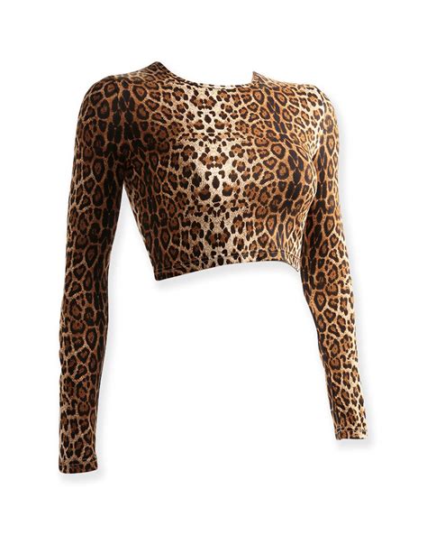 Brown Cheetah Leopard Animal Print Long Sleeve Sexy Crop Top Etsy