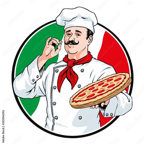 Italian Chef With A Pizza Pizzaiolo Vector Illustration Stock Vector