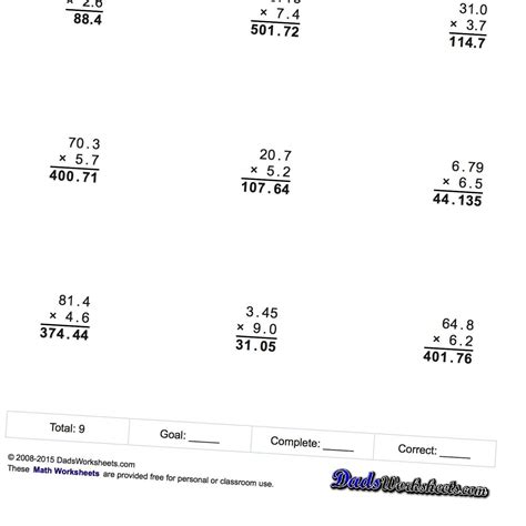 Some of the worksheets displayed are decimal multiplication 1, decimal multiplication 1, decimal multiplication, decimal multiplication patterns, decimals work, multiplying decimals. Math Worksheets: Multiplication with Decimals | Math ...