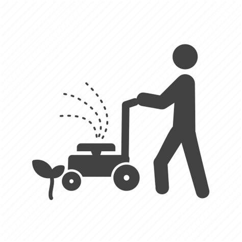 Cutting Grass Lawn Lawnmower Mowing People Work Icon