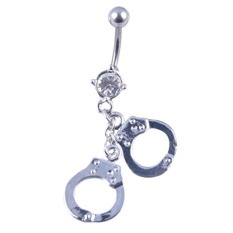 Trendy Handcuffs Shaped Crystal Rhinestones Inlaid Navel Belly Button Ring Body Piercing Jewelry