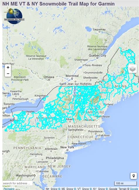New England Snowmobile Trail Map For Garmin Backwoods Gps Trails