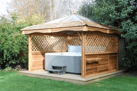 Some people love relaxing in their spa and looking up at the sky, but for others they want some privacy we've written a simple guide to hot tub enclosures, gazebos and pergolas to give you some ideas and inspiration. Hot Tub Surrounds - Simon Bowler