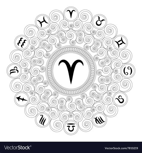 Adult Coloring Book Mandala Zodiac Symbol Aries Vector Image