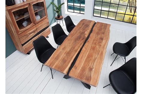 Table à manger bois massif et métal noir / Rectangulaire pour salle à