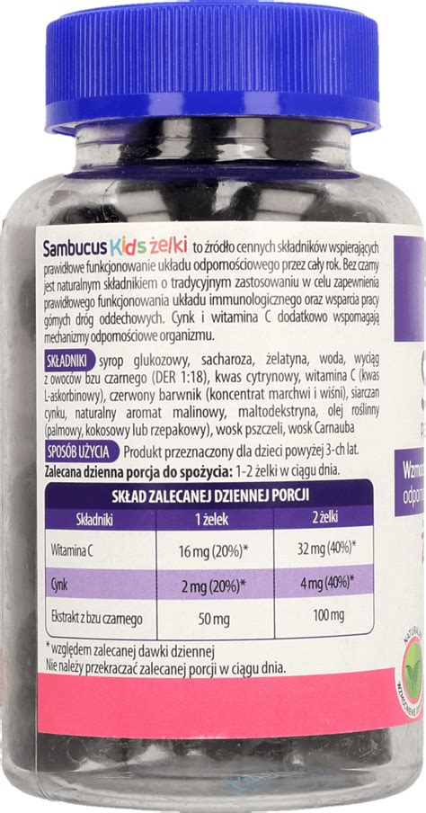 Czarny Barwnik Do Tkanin Rossmann - SAMBUCUS, Kids, żelki dla dzieci wzmocnienie odporności, malina, 60 szt