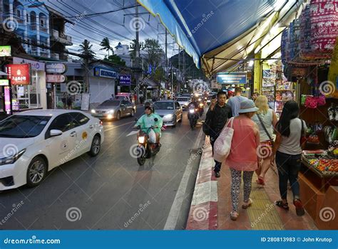 Thailand Phuket Street Scene Early Evening A Busy Main Road Editorial
