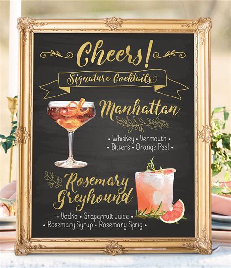 Digital Printable Wedding Signature Drinks Sign Bar Menu Watercolor