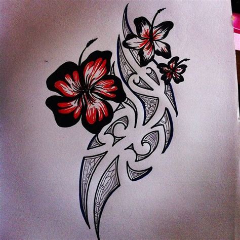 Hawaiian Flower Tribal Tattoo Designs