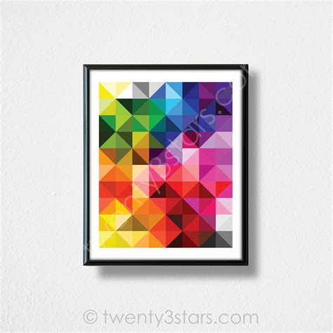 Rainbow Triangles Poster Geometric Rainbow Wall Art Rainbow Etsy