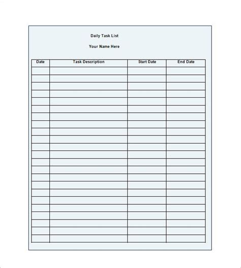 10 Task List Templates Free Printable Word Excel And Pdf Formats
