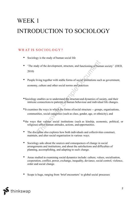 Introduction To Sociology Complete Notes Socy1050 Introduction To