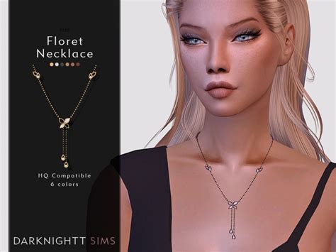 Floret Necklace By Darknightt Sims 4 Jewelry