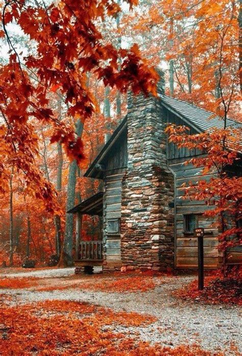 Fall Cabin Cabins In The Woods Scenery