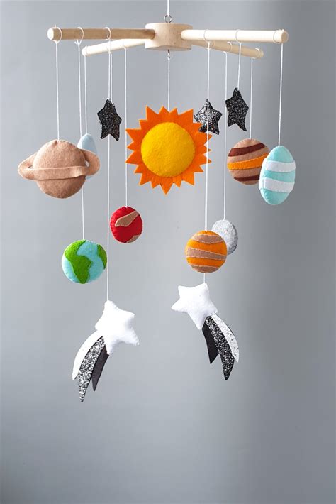 Space Baby Mobile With Solar System Nursery Outer Space Mobile Felt Planet Hanging Mobile