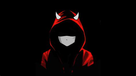 Download Wallpaper 3840x2160 Devil Boy In Mask Red Hoodie Dark 4k