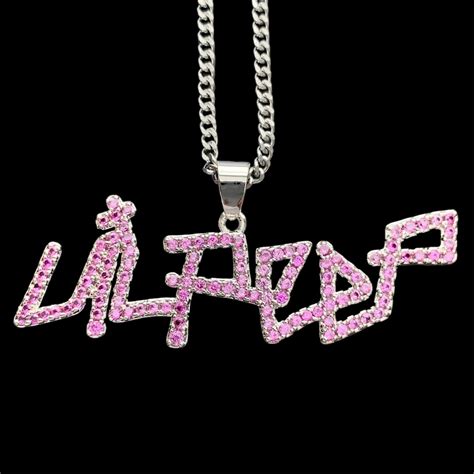 Lil Peep Necklace Iced Out Pink Cubic Zirconia And Silver Plated Pendant