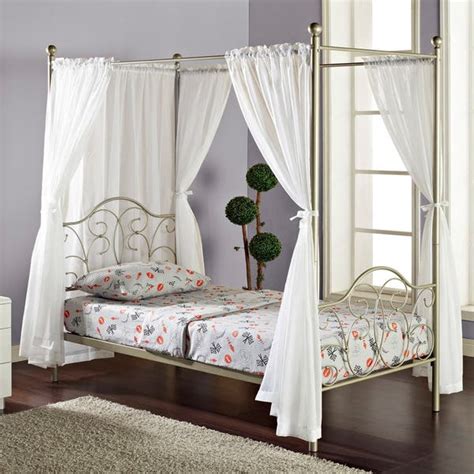 Pewter Metal Twin Size Canopy Bed With Curtains 6511360