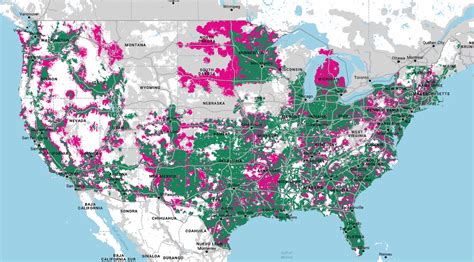 Map comparing 3G coverage, 4G coverage, and roaming : tmobile
