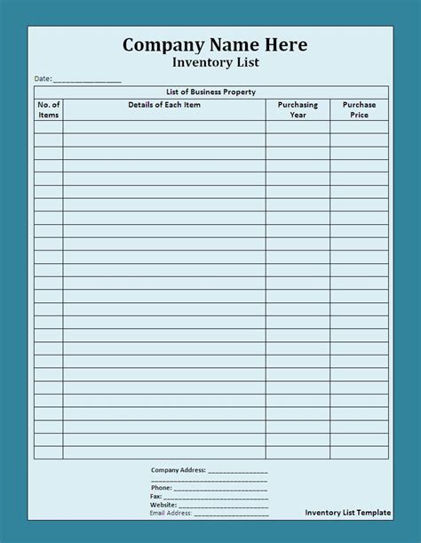 Inventory List Templates 10 Free Printable Word Excel And Pdf Formats