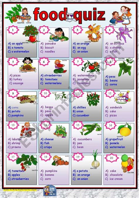 Food Quiz Multiple Choice With Key Esl Worksheet By Phen Food