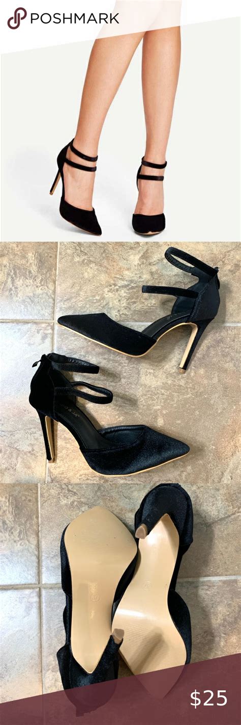 Black Velvet Double Ankle Strap Heels Classy And Glamorous Black Velvet Pointed Closed Pumps