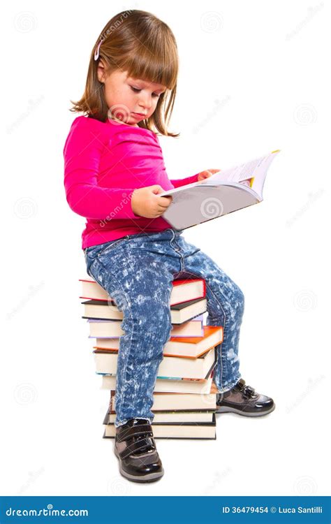 Little Girl Sitting On Stack Of Books Stock Photo Image Of Book