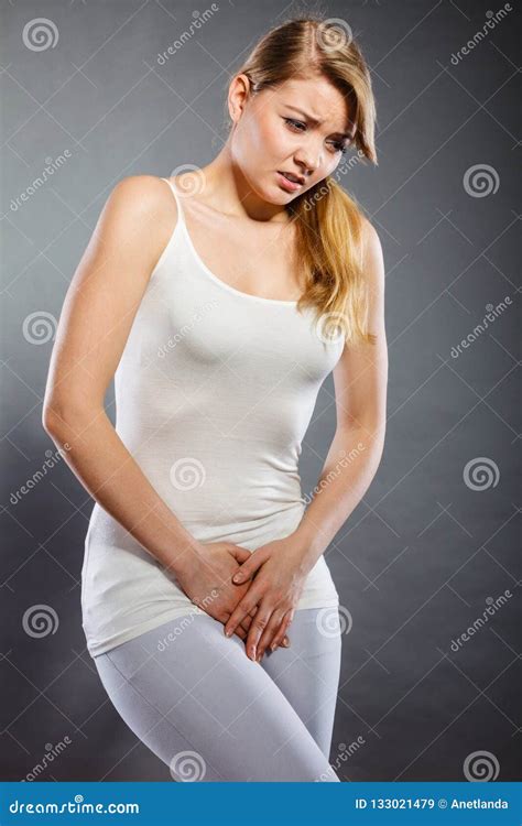 Woman With Hands Holding Her Crotch Stock Image Image Of Urgent