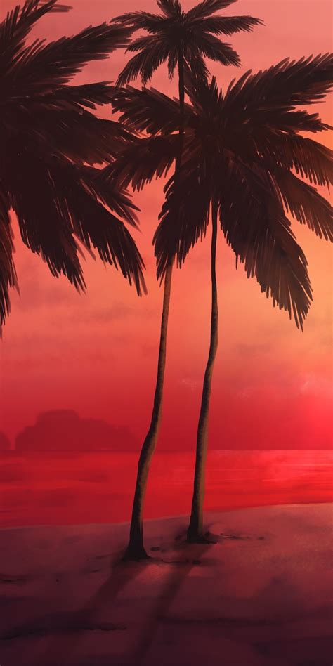 Download Wallpaper 1080x2160 Sunset Tropical Beach Relaxed Adorable