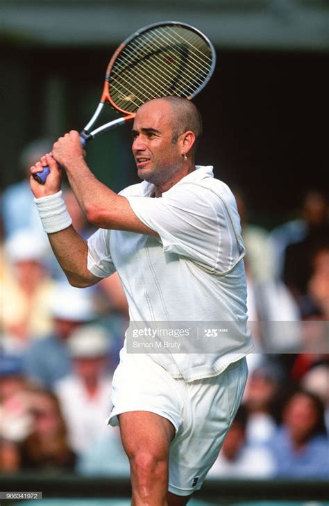 Andre Agassi Of The Usa In Action During The Wimbledon Tennis En