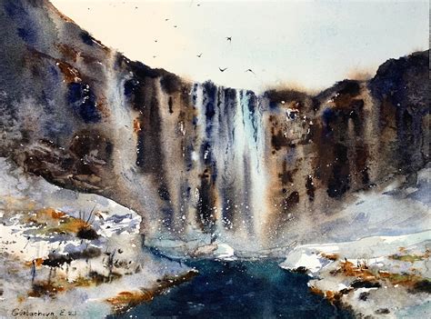 Waterfall 2 Original Artwork Watercolor Painting Landscape Etsy