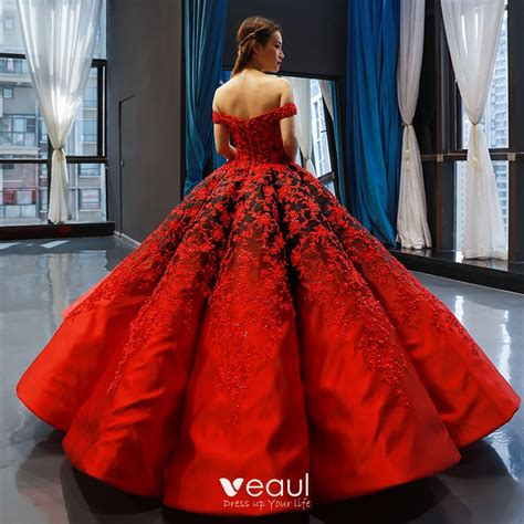 Luxury Gorgeous Red Black Satin Dancing Prom Dresses 2023 Ball Gown