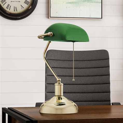 Bankers Lamp With Green Glass Shade Antique Vintage Style Retro Desk