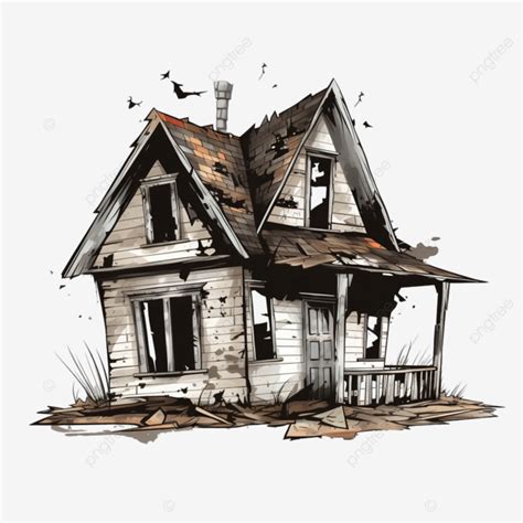 Scary Abandoned House With Boarded Up Windows And Broken Roof Halloween