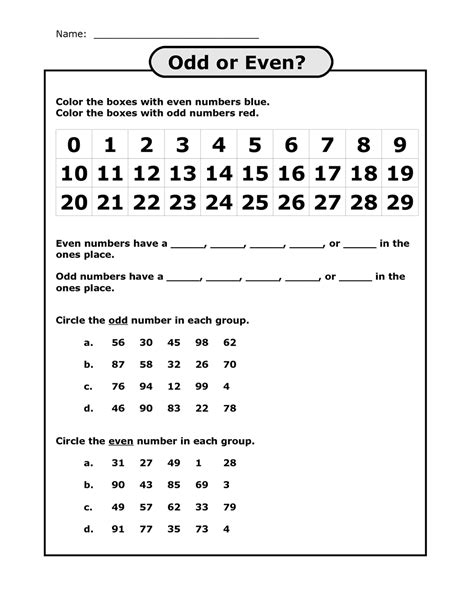 Free Printable Odd And Even Numbers Worksheets