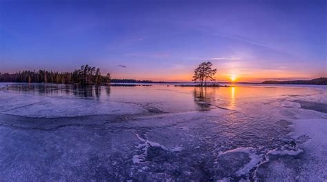 Sunset On A Frozen Lake Finland By Kari Siren On 500px🏳 Sunset