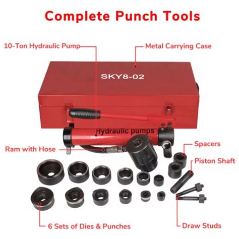 10 Ton Hydraulic Punch Driver Kit Manual Hole Knockout Puncher Tool W