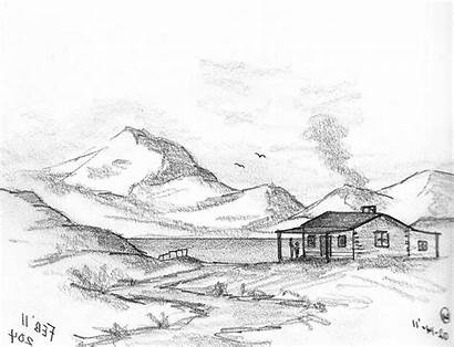 Gambar Pemandangan Sketsa Gunung Rumah Mountain Drawing