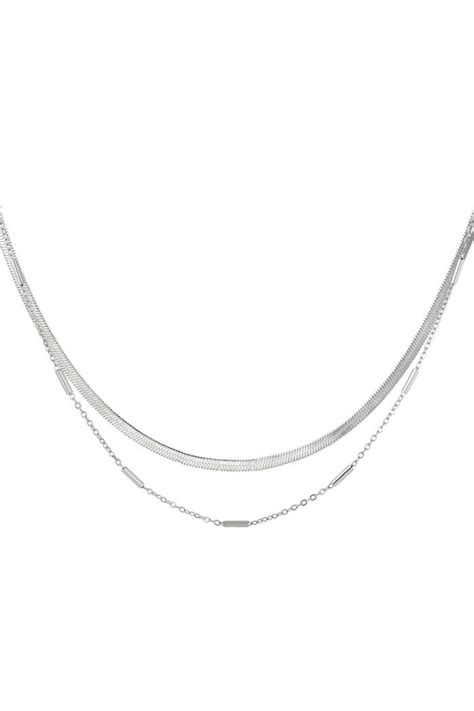 Stainless Steel Necklace Double Chained Silver Sku0216458 111 Silver