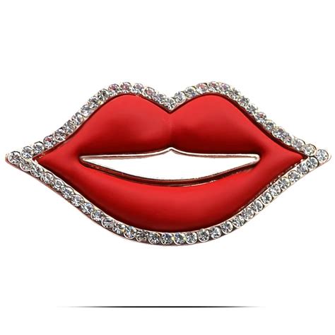 b043 sexy red lip brooch for women gold and silver color rhinestone brooch jewelry and jewellery