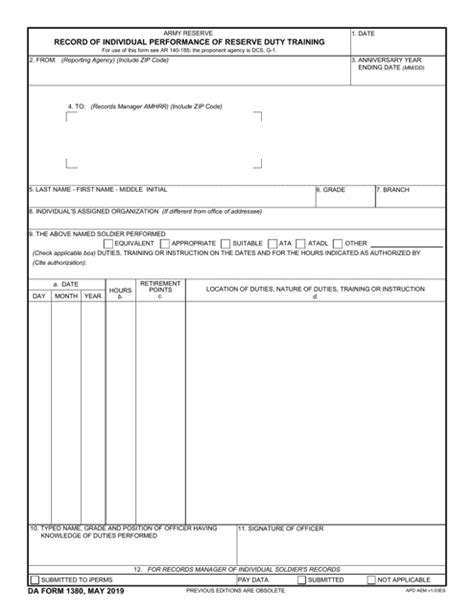 Da Form 1380 Download Fillable Pdf Or Fill Online Record Of Individual