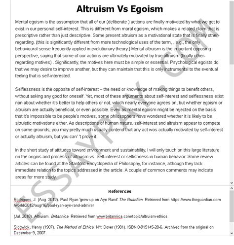 Altruism Vs Egoism Essay Example For Free 928 Words Essaypay