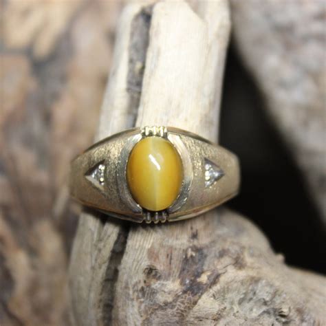 1960s Vintage Mens Tigers Eye And Diamond Ring 49 Grams Size 10 Solid