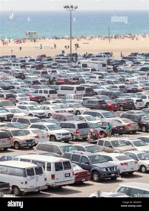Santa Monica Pier Parking Filled With Cars Stock Photo Alamy