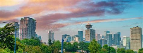 Aerial View Of Downtown Vancouver Skyline At Sunset British Columbia