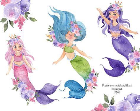 Mermaids Watercolor Clipart By Clipart Shop Thehungryjpeg Com My Xxx Hot Girl