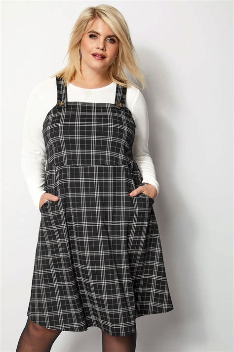Grey Checked Button Pinafore Dress Plus Size 16 To 36 Yours Clothing