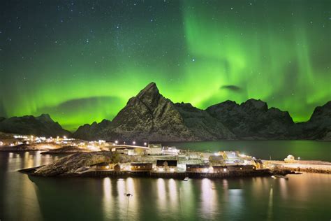 Aurora Borealis Over A Village On The Lofoten In Norway Littlegate